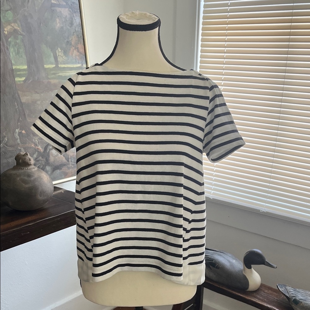 Striped Short-Sleeve Crewneck Top - Black/White